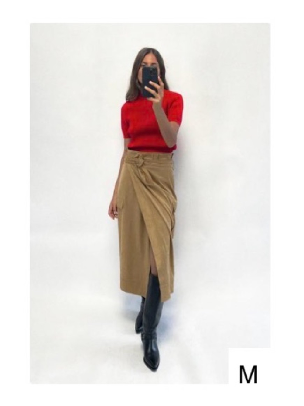 Zara Camel faux suede midi skirt - size 28 medium